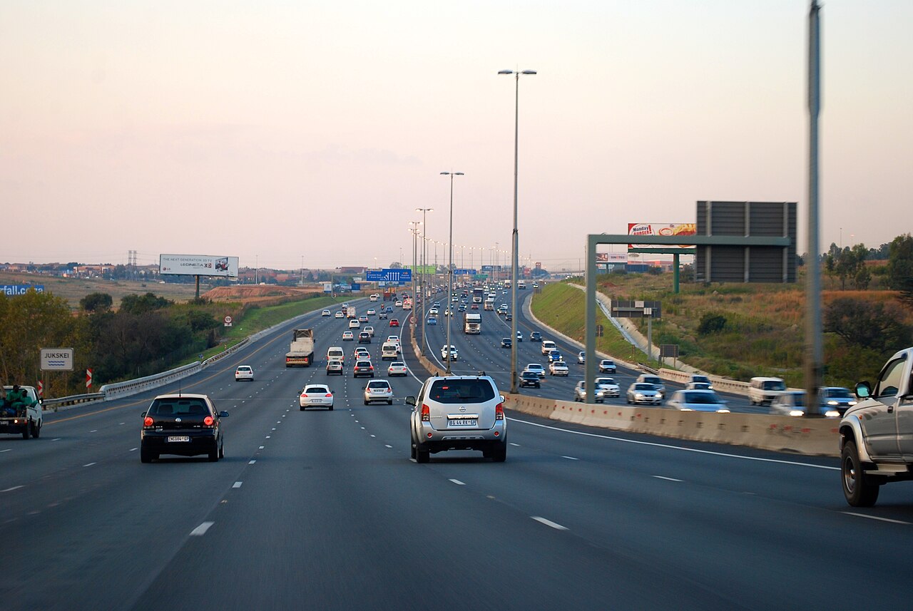 Traffic on the N1 freeway between Johannesburg and Pretoria Traffic on the N1 freeway between Johannesburg and Pretoria