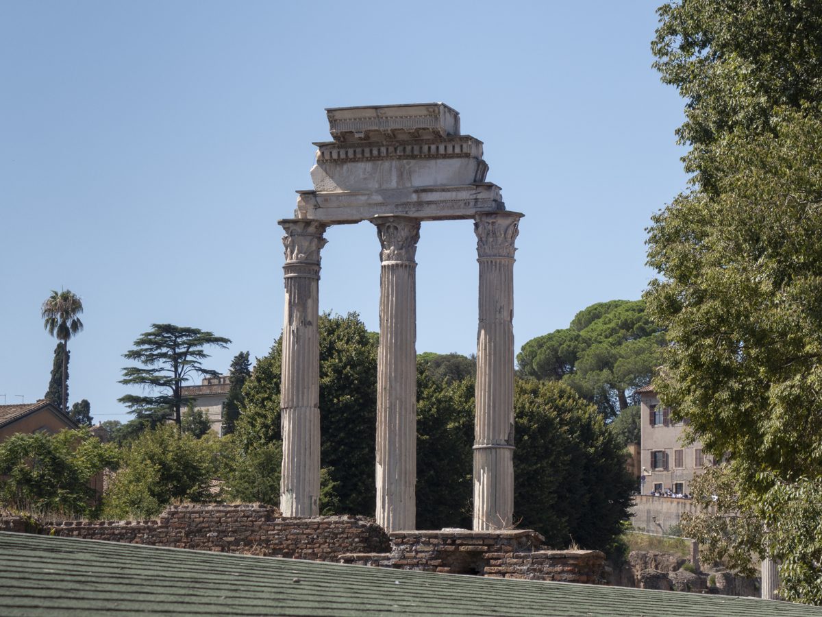 Three surviving columns of the Temple of Castor and Pollux in the Roman Forum