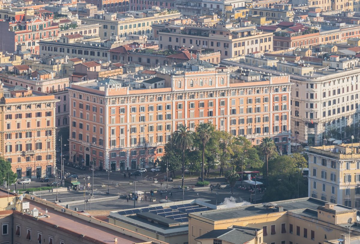 Buildings around Piazza del Risorgimento seen from an elevated viewpoint