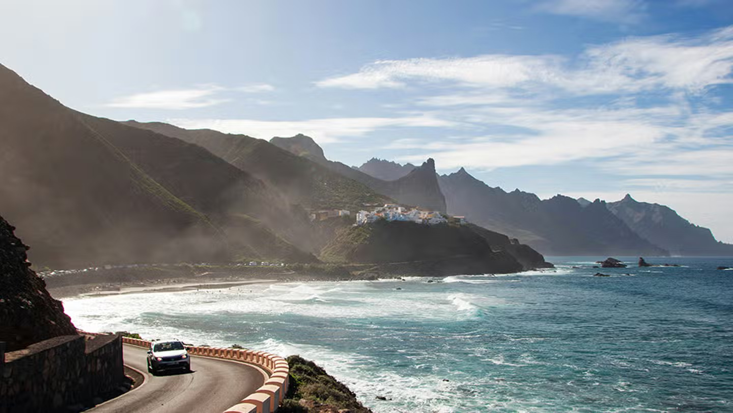 Scenic road and viewpoint overlooking the ocean in the Canary Islands