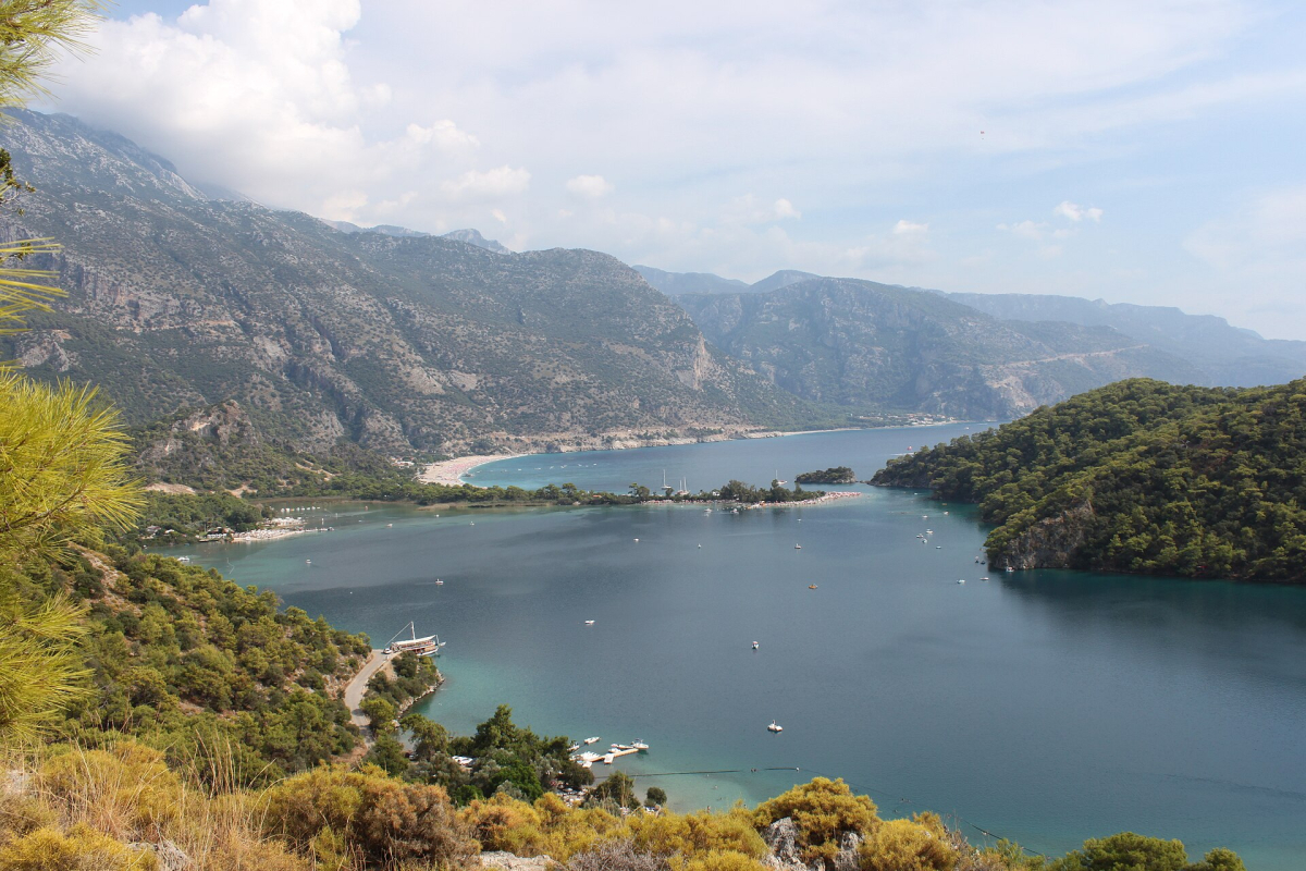 Ölüdeniz lagoon surrounded by wooded hills and mountains near Fethiye Ölüdeniz lagoon surrounded by wooded hills and mountains near Fethiye