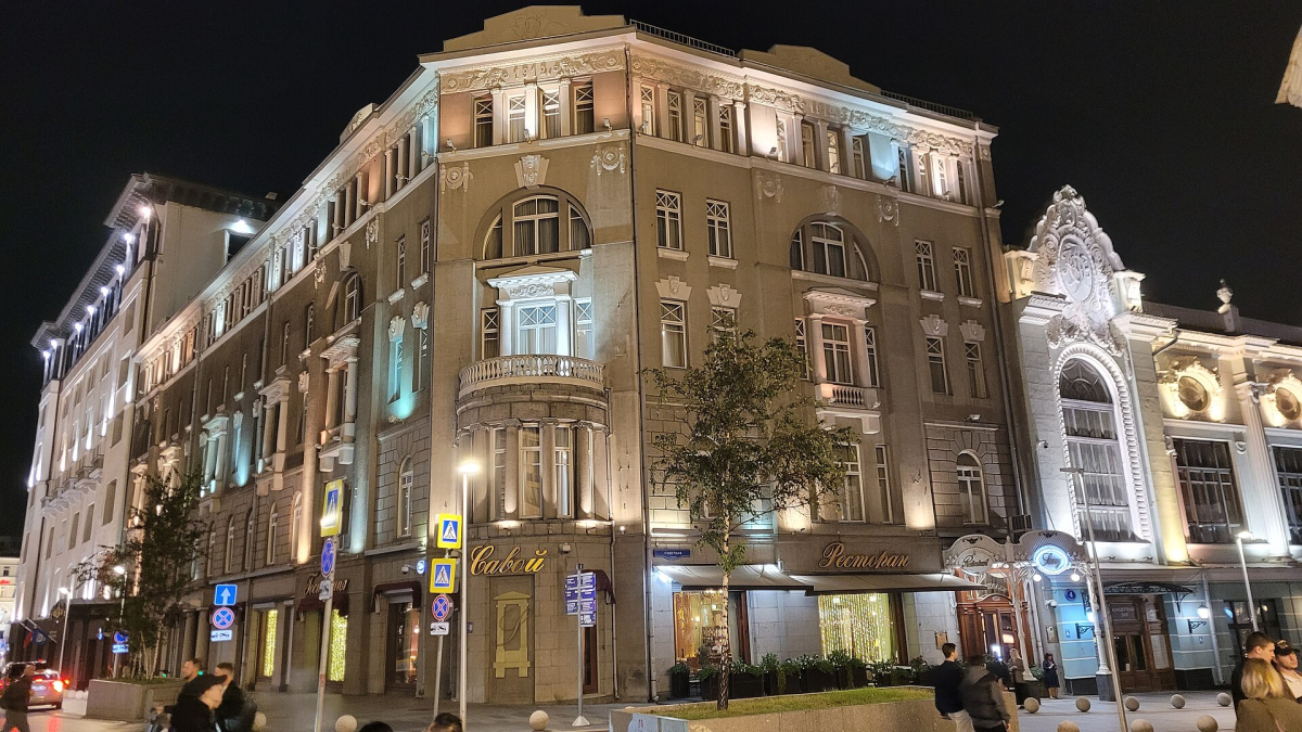 Savoy Hotel exterior in Moscow at night Savoy Hotel exterior in Moscow at night