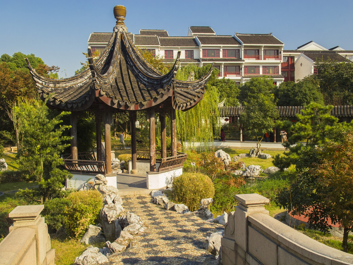 A classical garden pavilion beside water in Suzhou A classical garden pavilion beside water in Suzhou