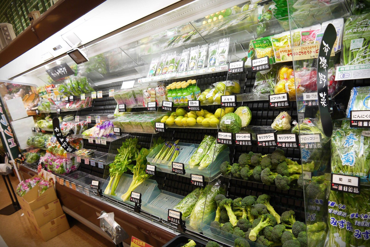 Food and produce in a Japanese shop Food and produce in a Japanese shop