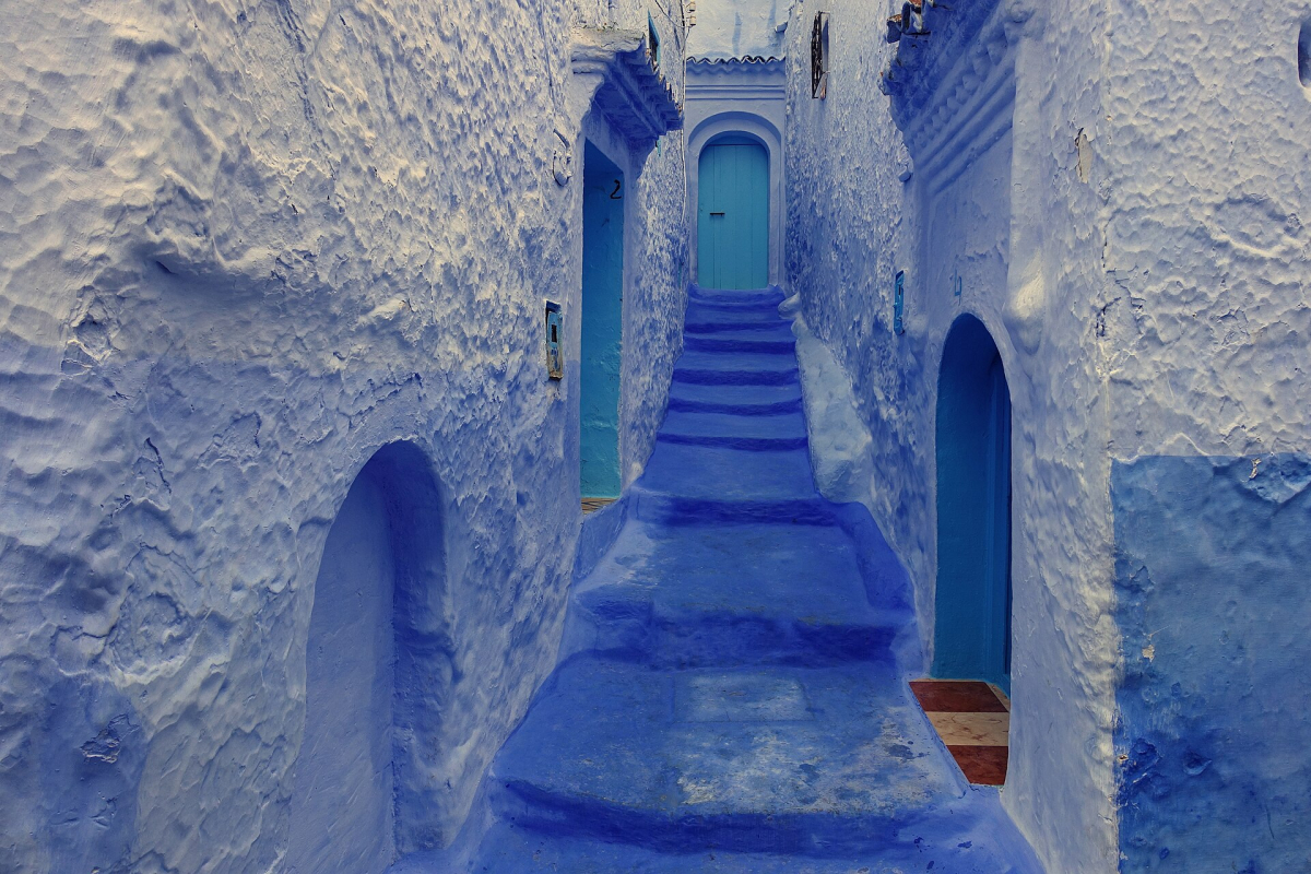 A blue-painted passage in Chefchaouen A blue-painted passage in Chefchaouen