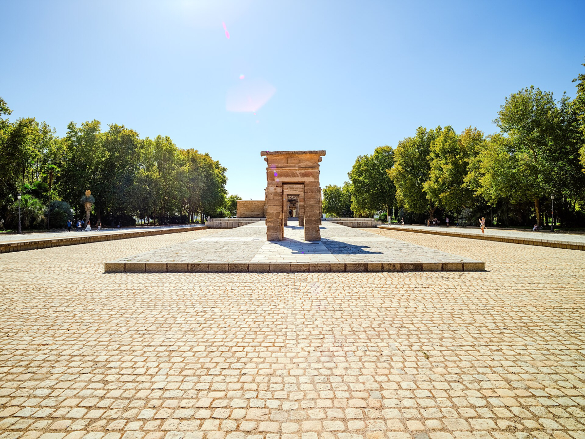 The Temple of Debod exterior in September 2026; water and access conditions may differ.