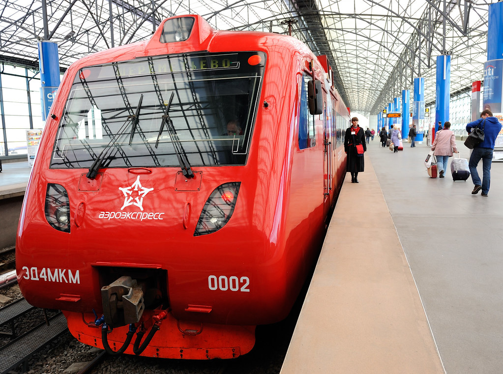 Aeroexpress train at Sheremetyevo Airport platform