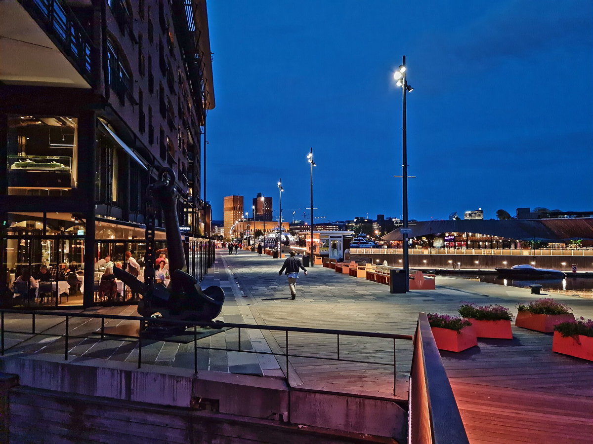 Aker Brygge and the City Hall waterfront in September 2022.