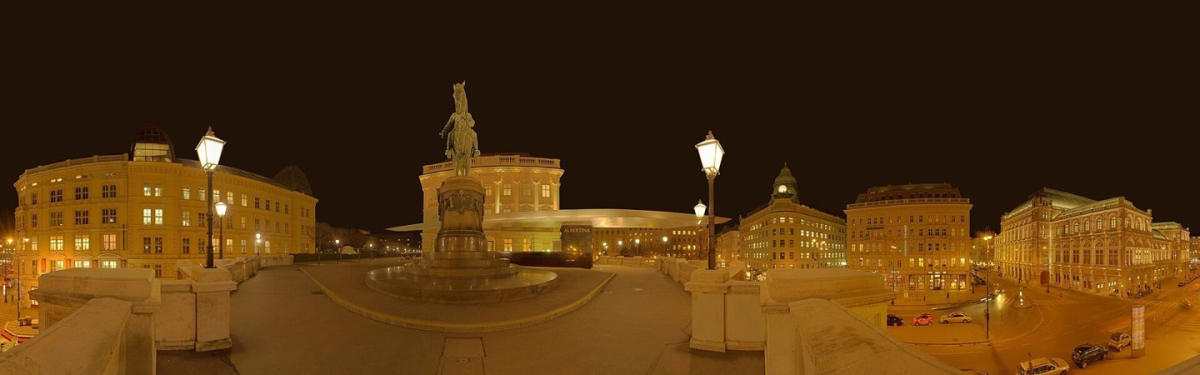 An illuminated evening panorama from the Albertina side An illuminated evening panorama from the Albertina side