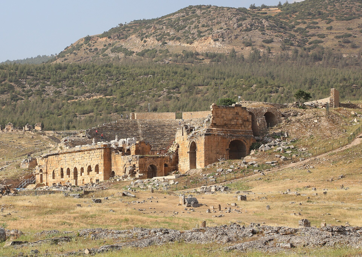 The stone seating and outer walls of the Roman theatre at Hierapolis