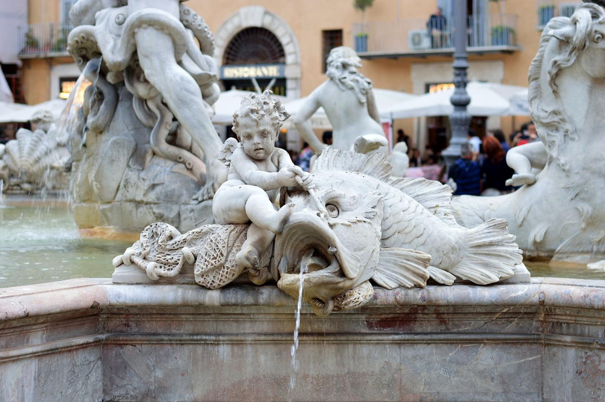 Sculpted fountain detail in Piazza Navona
