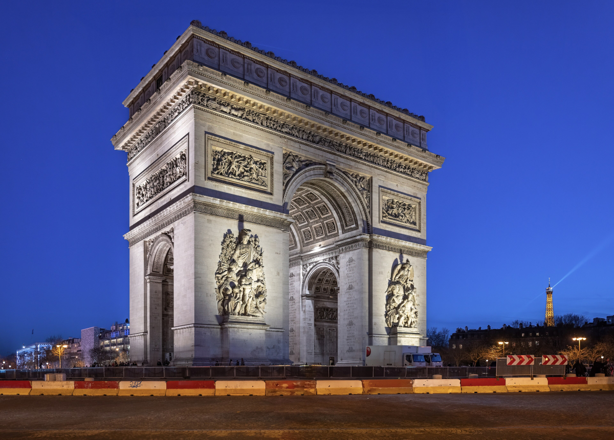 The Arc de Triomphe at blue hour.
