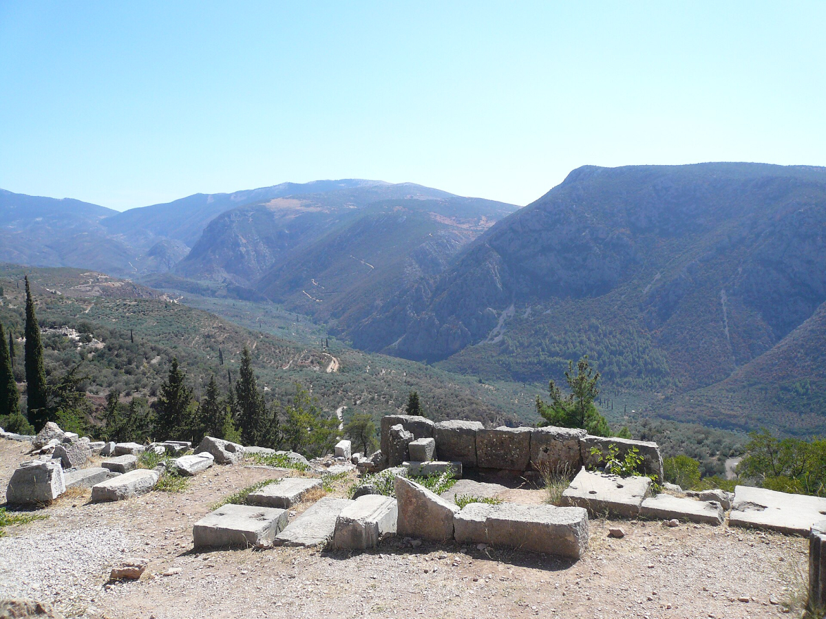 The landscape and archaeological remains at Delphi. The landscape and archaeological remains at Delphi.