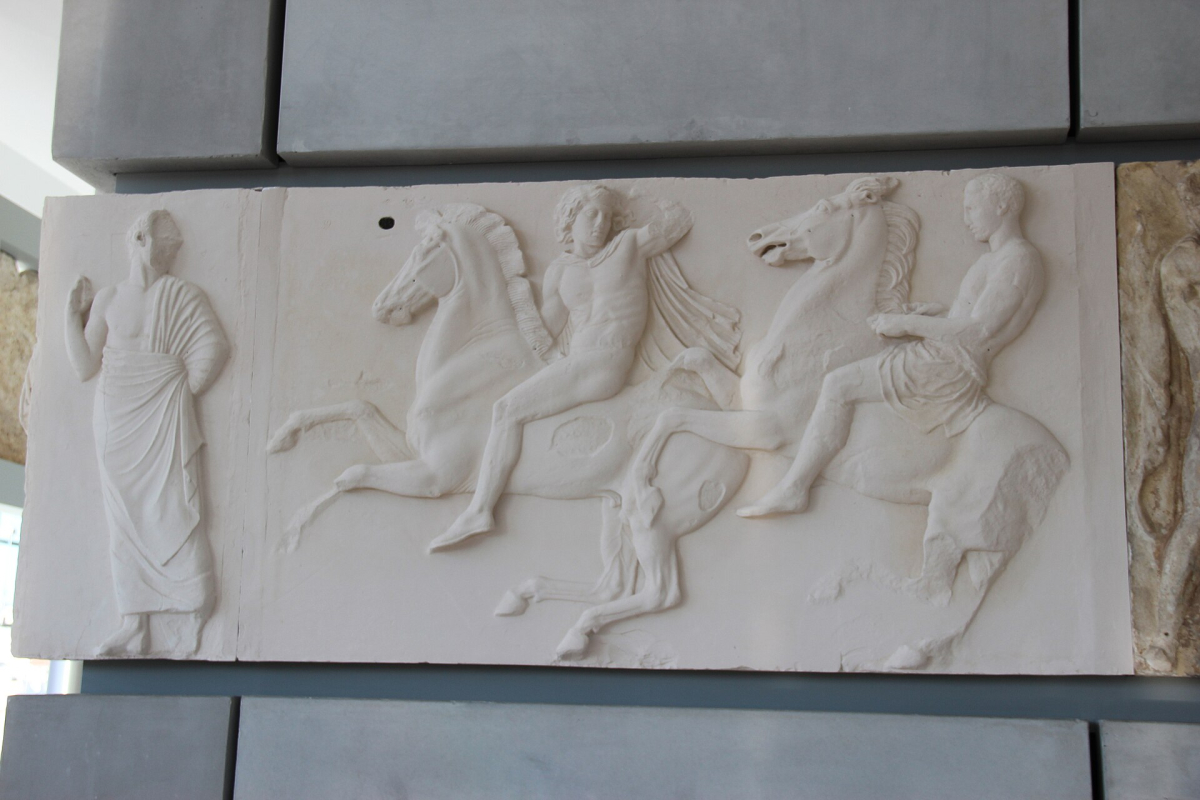 A cast of the Parthenon frieze displayed at the Acropolis Museum. A cast of the Parthenon frieze displayed at the Acropolis Museum.