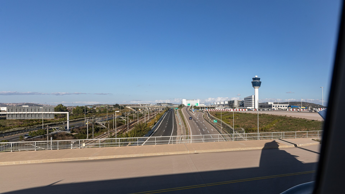 Athens International Airport seen from its access road. Athens International Airport seen from its access road.