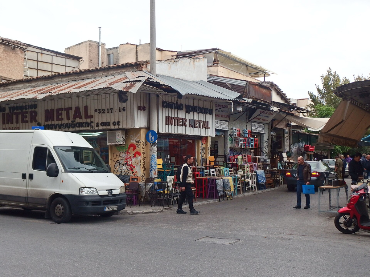 The market-street setting around Ermou and Normanou.