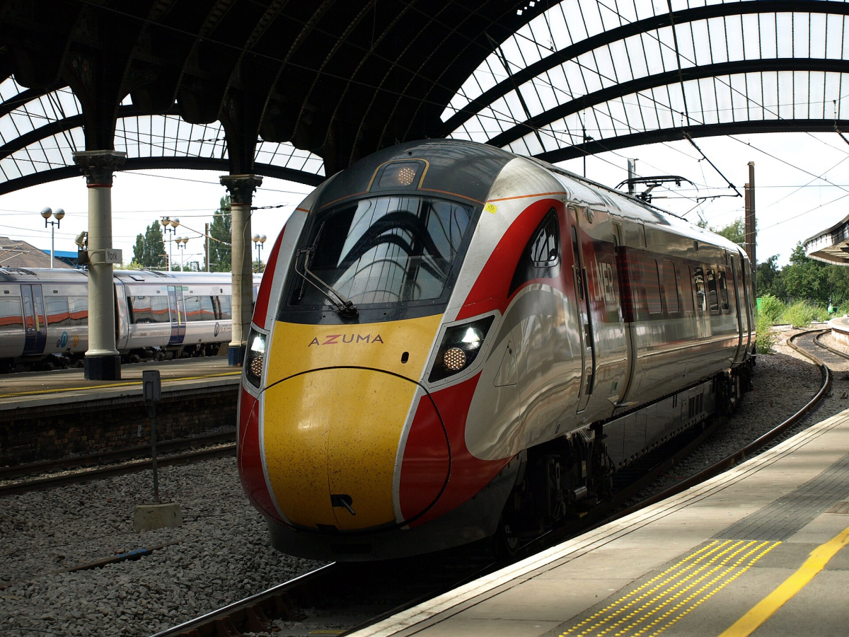 An LNER Azuma train at a station An LNER Azuma train at a station