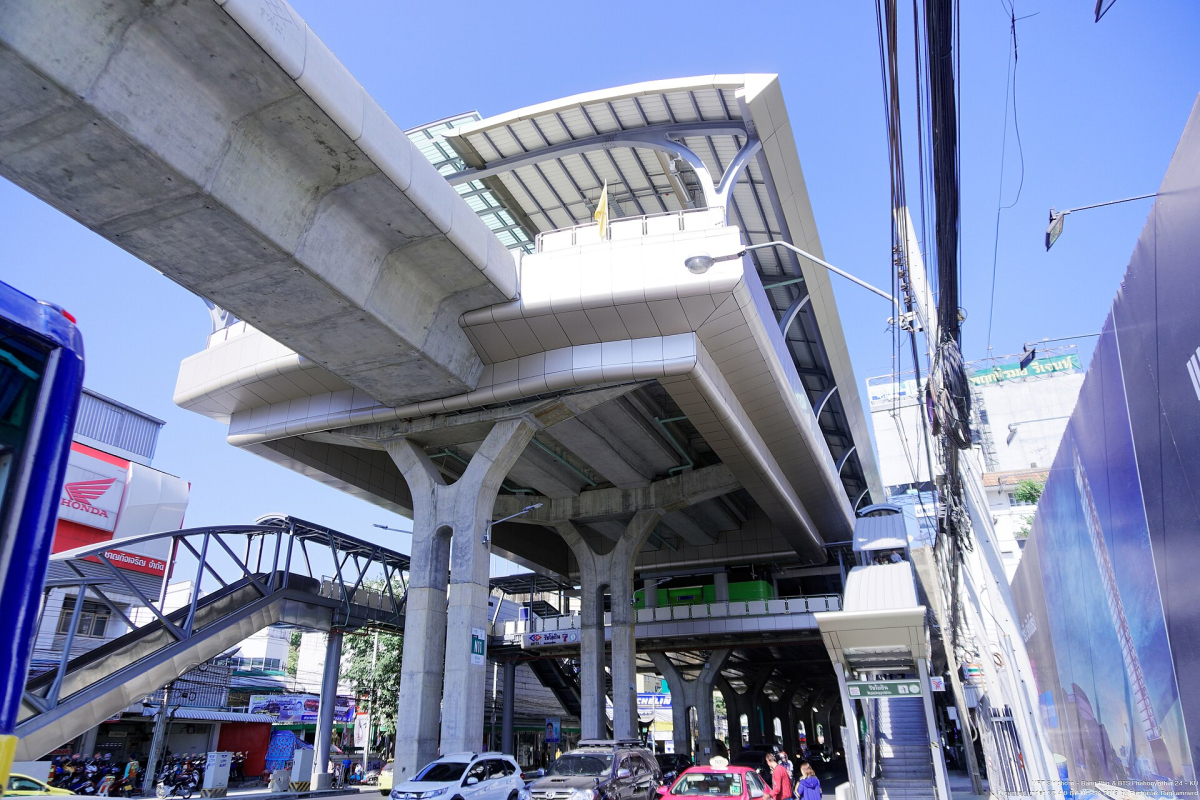 Ratchayothin BTS station in Bangkok. Local-transport context; fares depend on the actual journey. Ratchayothin BTS station in Bangkok