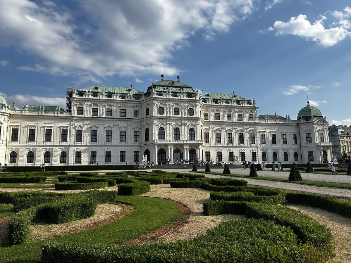 A garden-side view of a Belvedere palace façade A garden-side view of a Belvedere palace façade