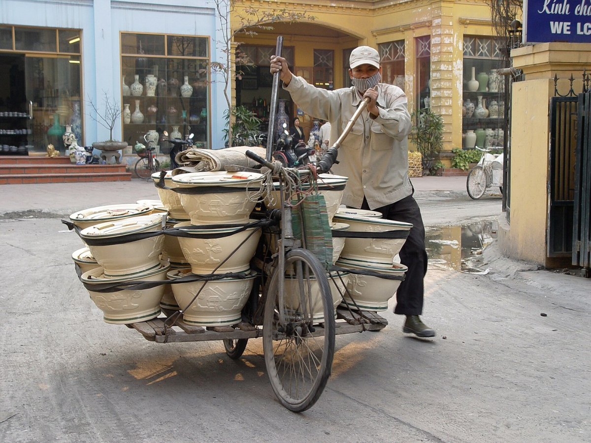 Ceramics being transported at Bat Trang