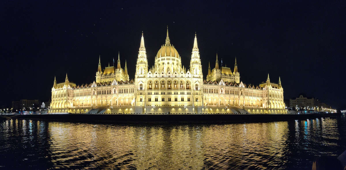 Hungarian Parliament Building illuminated at night Hungarian Parliament Building illuminated at night