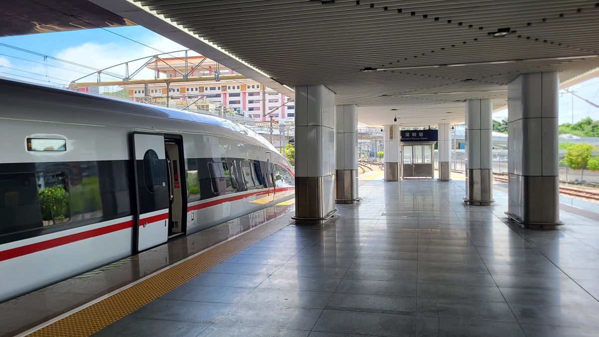 A Chinese high-speed train at a station A Chinese high-speed train at a station