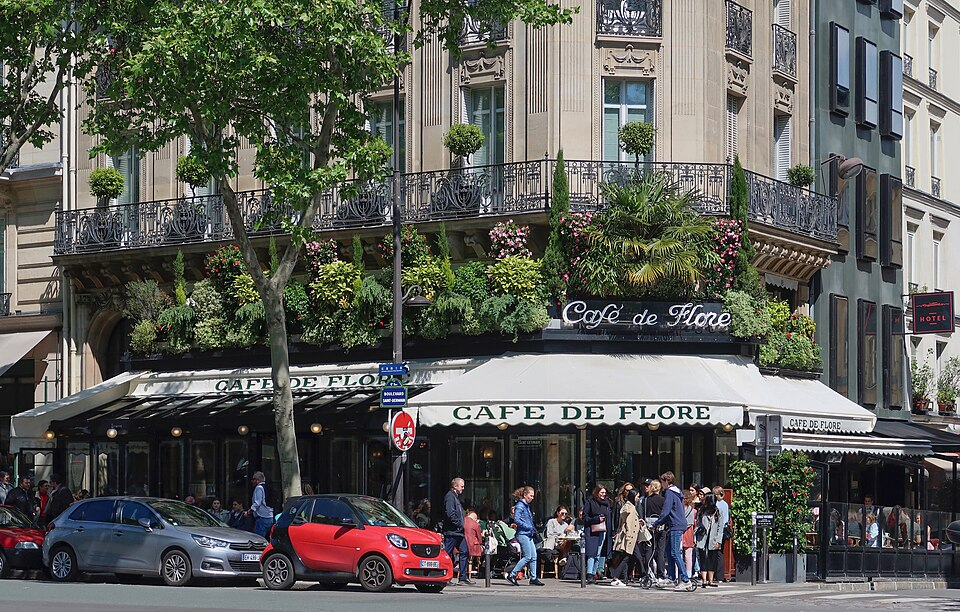 The exterior and terrace of Café de Flore on Boulevard Saint-Germain. The exterior and terrace of Café de Flore on Boulevard Saint-Germain.