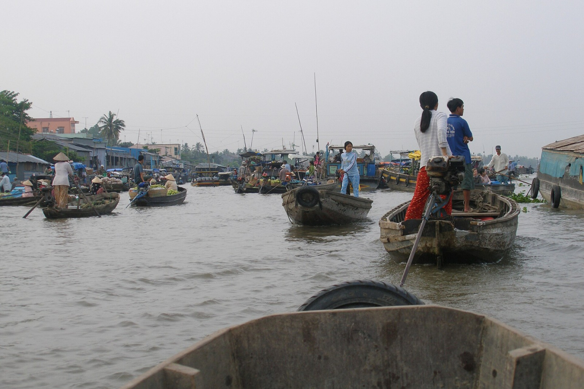 Boats at the floating market in Can Tho