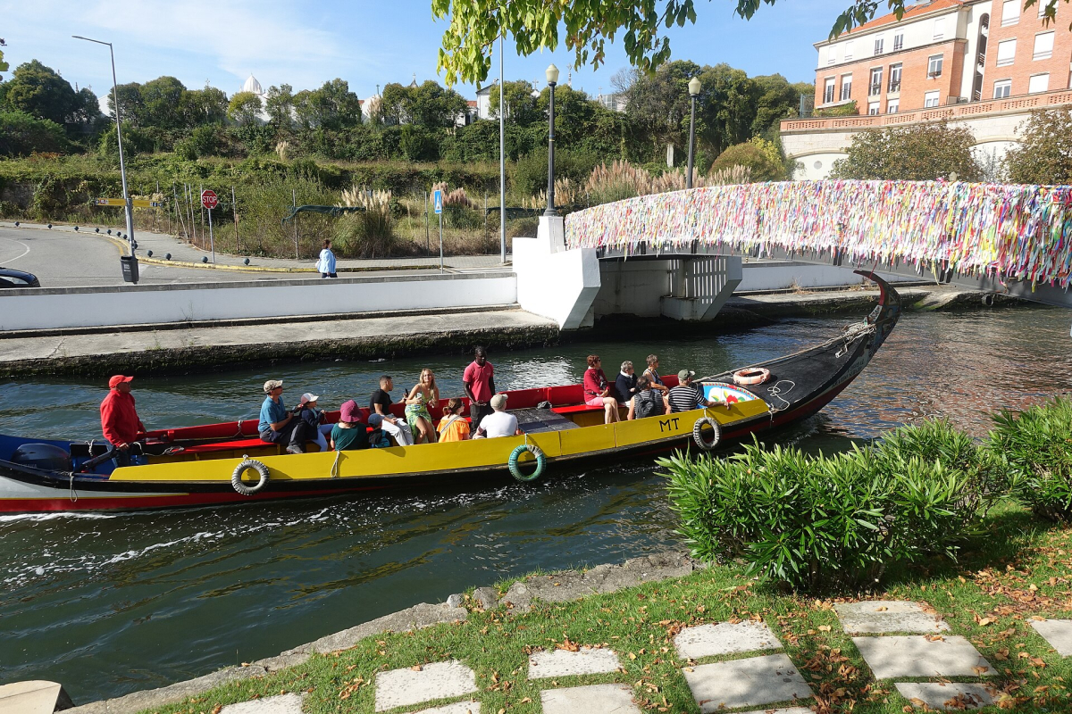 A moliceiro boat carrying visitors on an Aveiro canal