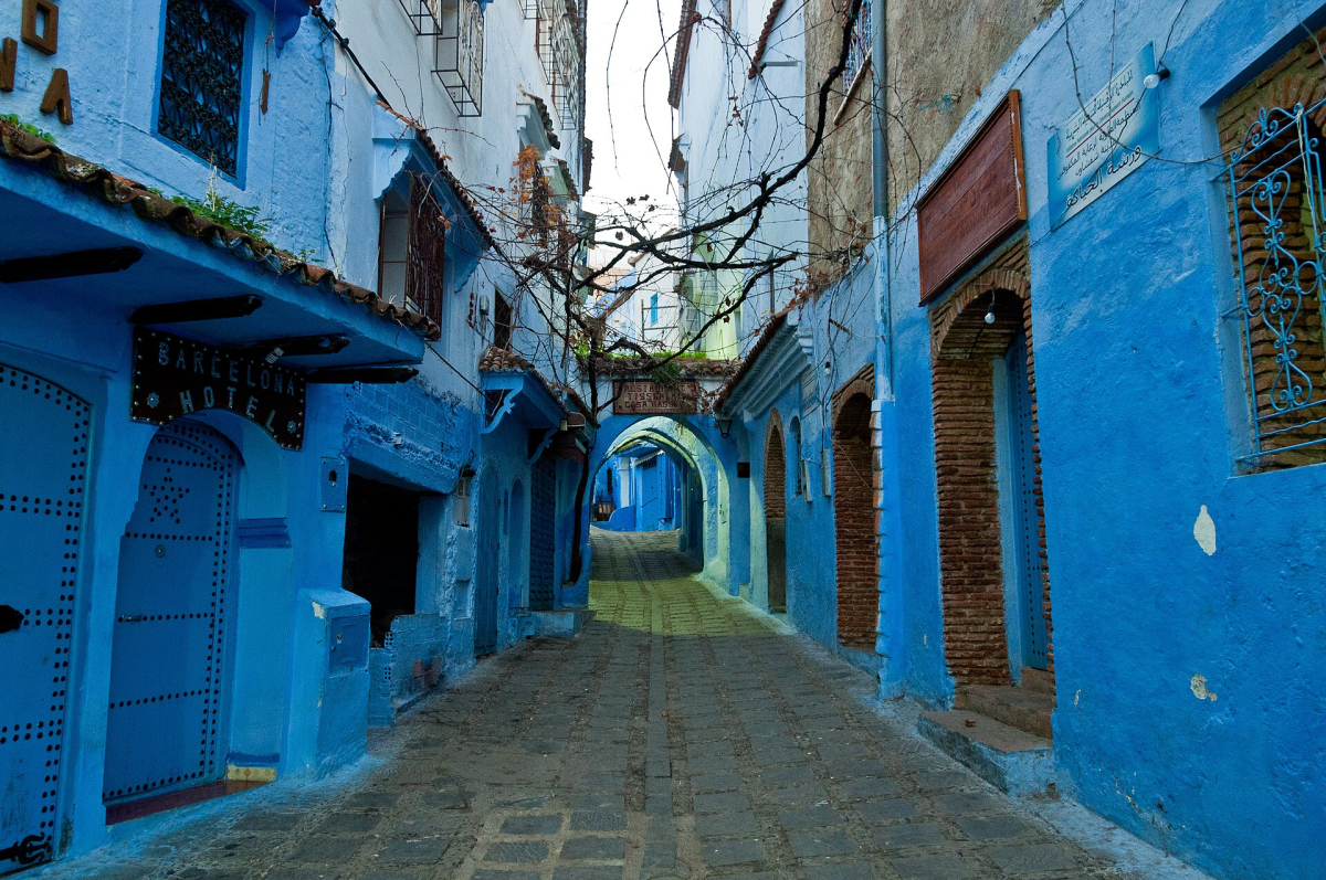 Blue-painted street in Chefchaouen Blue-painted street in Chefchaouen