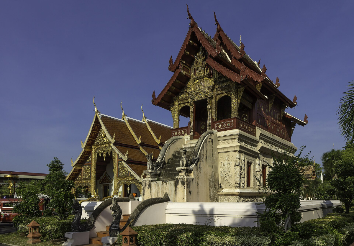 Temple architecture at Wat Phra Singh in Chiang Mai. Temple architecture at Wat Phra Singh in Chiang Mai.
