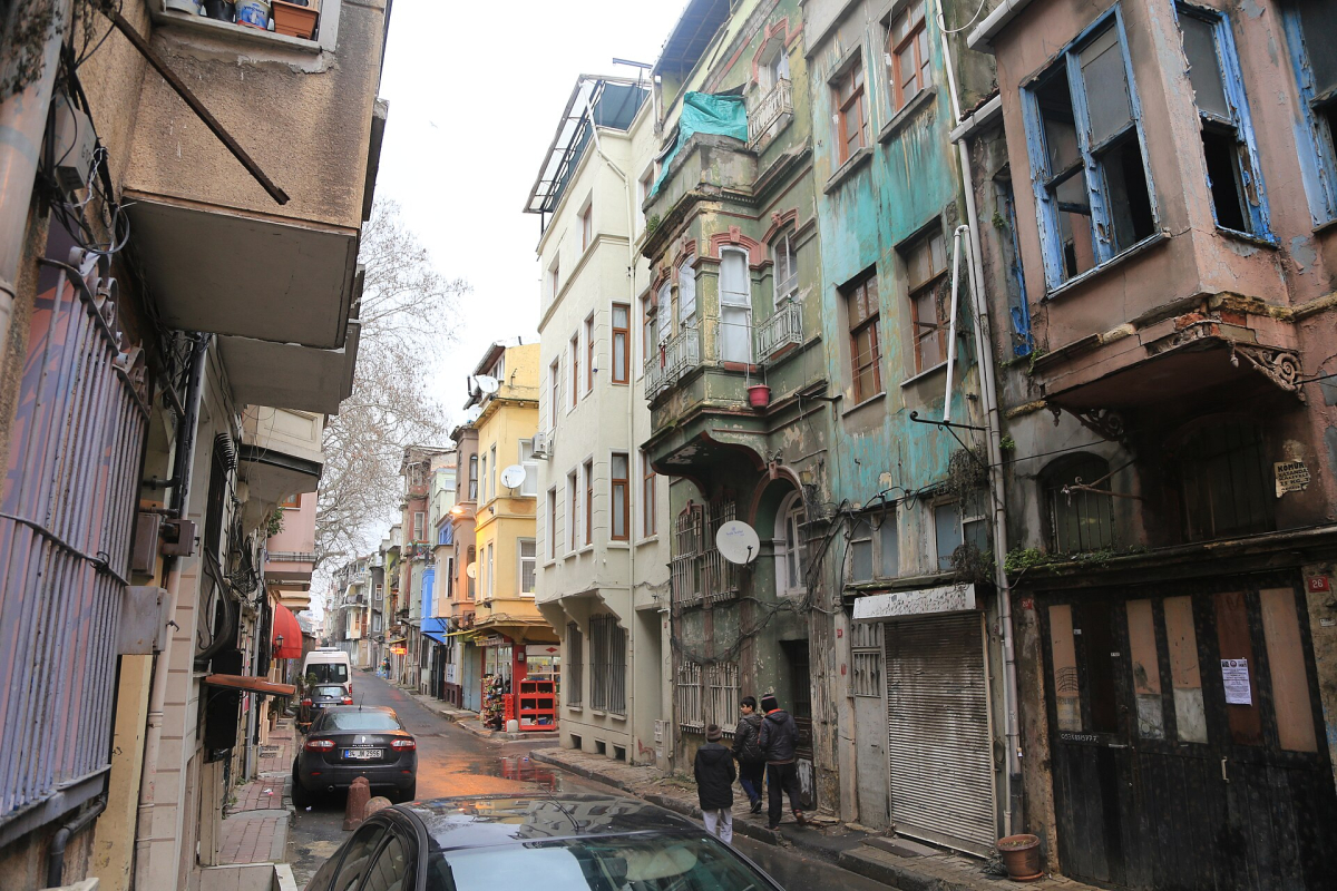 Colourful houses on a street in Balat, Istanbul