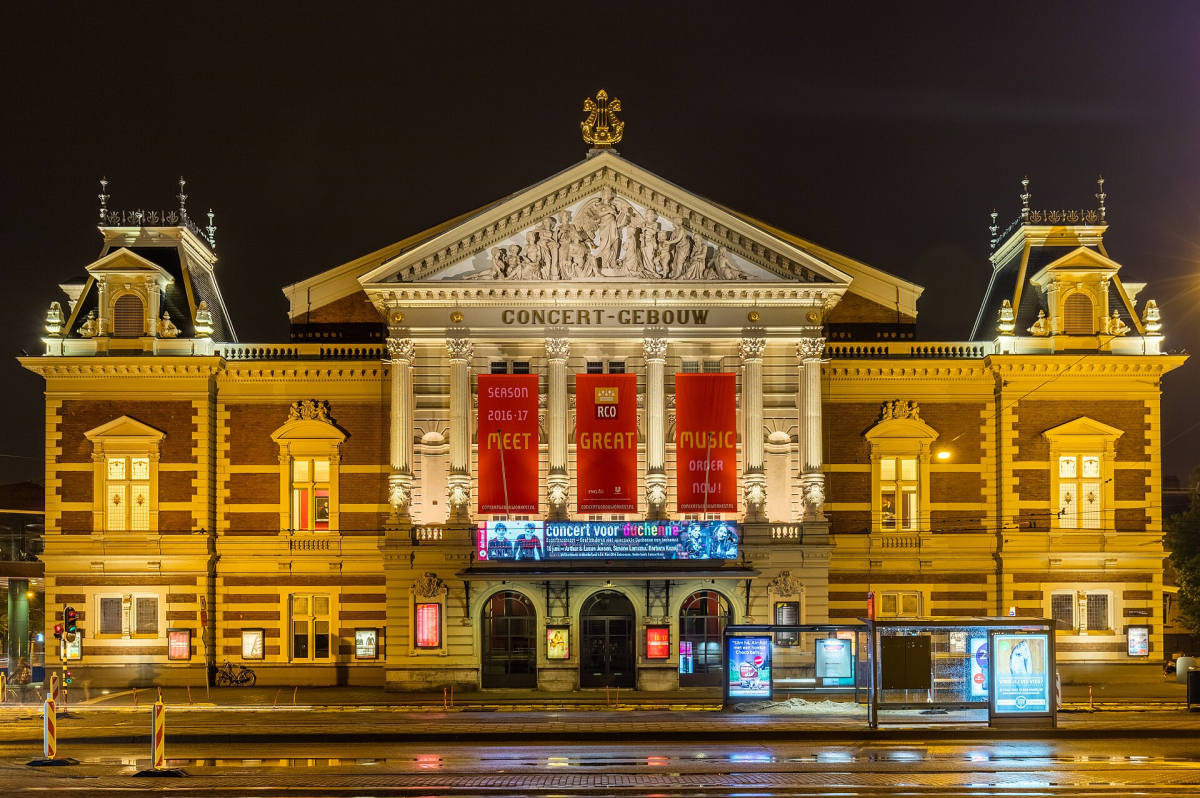 The Concertgebouw illuminated in the evening. The Concertgebouw illuminated in the evening.