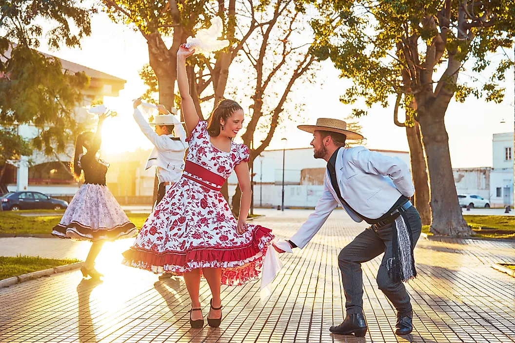 Couple dancing Cueca during Chilean Independence celebrations