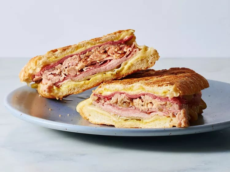 Cuban sandwich with roast pork and ham