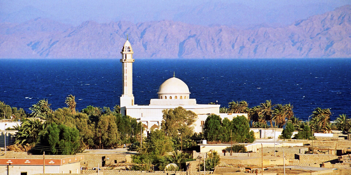 Dahab waterfront with mountains across the sea Dahab waterfront with mountains across the sea
