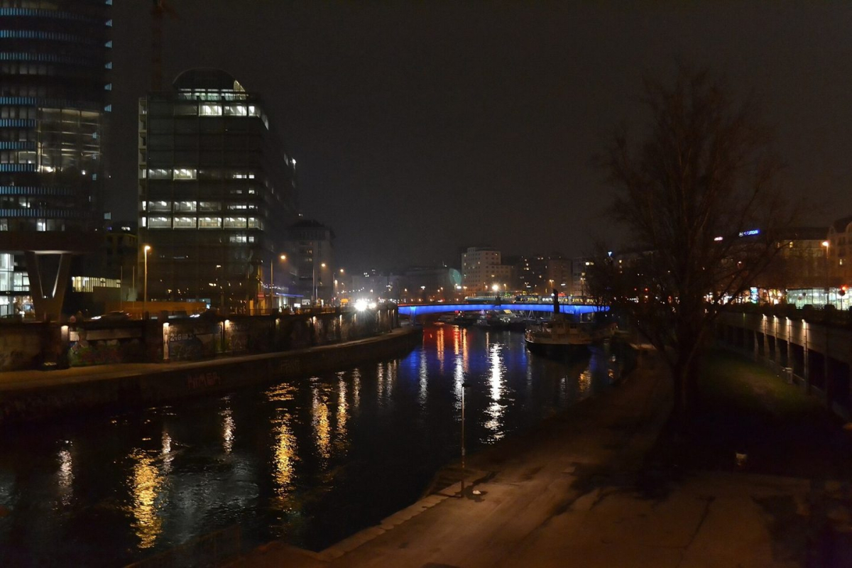 The Donaukanal and surrounding buildings at night The Donaukanal and surrounding buildings at night