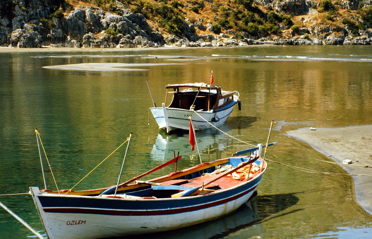Two fishing boats moored beside the shore at Datça Two fishing boats moored beside the shore at Datça