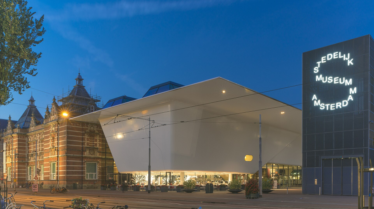 The Stedelijk Museum at dusk. The Stedelijk Museum at dusk.