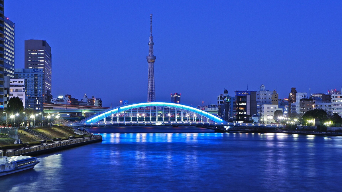 Eitai Bridge illuminated over the Sumida River