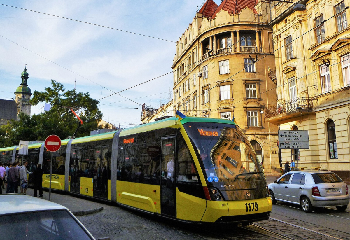 Electron tram on a street in Lviv in 2013