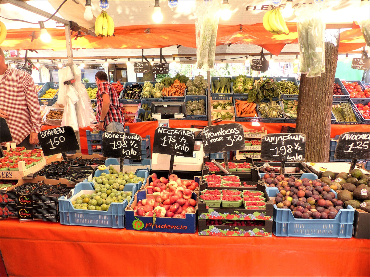 Produce stalls at Noordermarkt. Produce stalls at Noordermarkt.