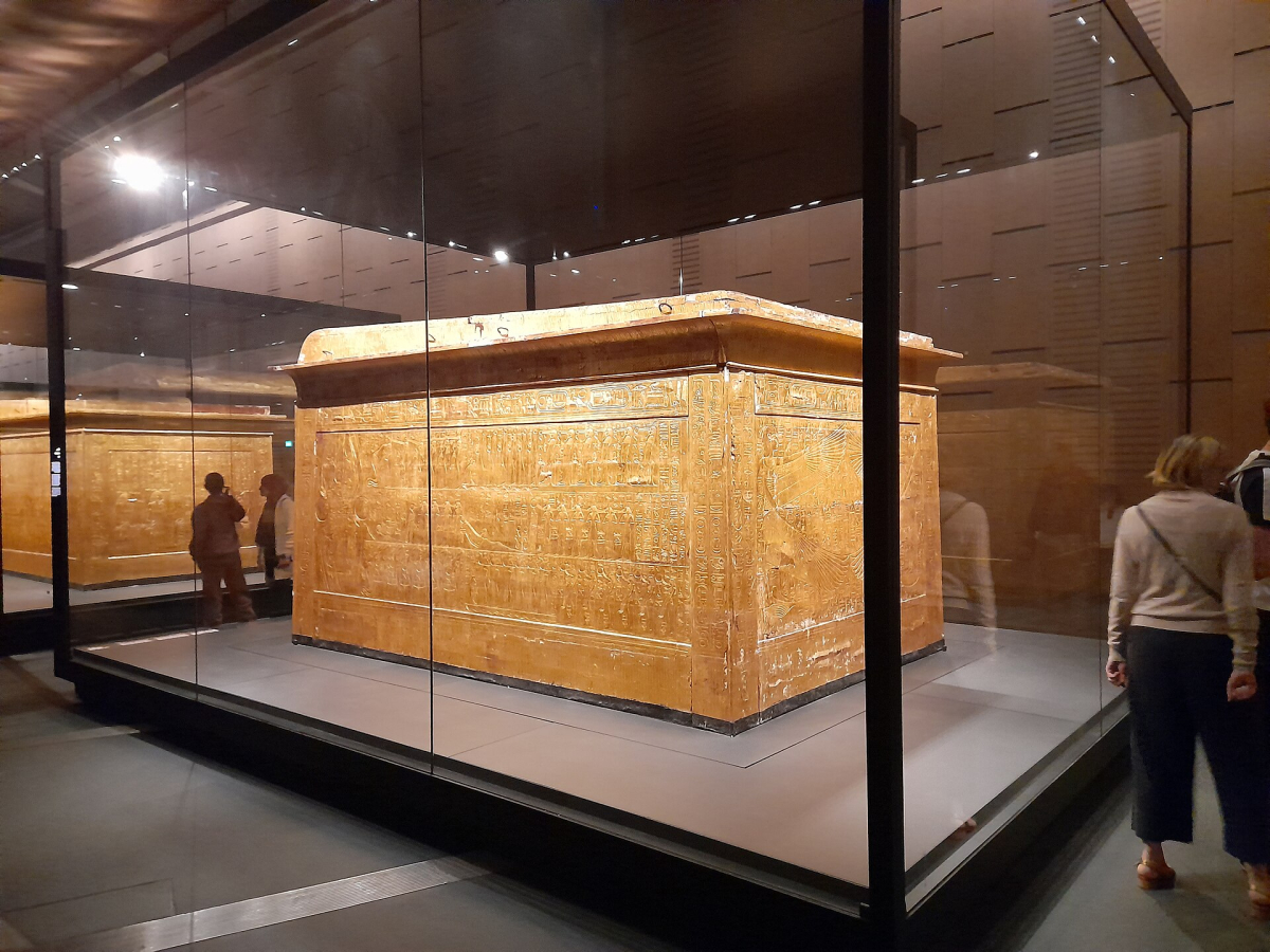 Display case inside the Grand Egyptian Museum Display case inside the Grand Egyptian Museum