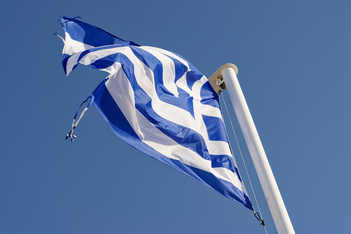 The Greek flag on Lycabettus Hill. The Greek flag on Lycabettus Hill.
