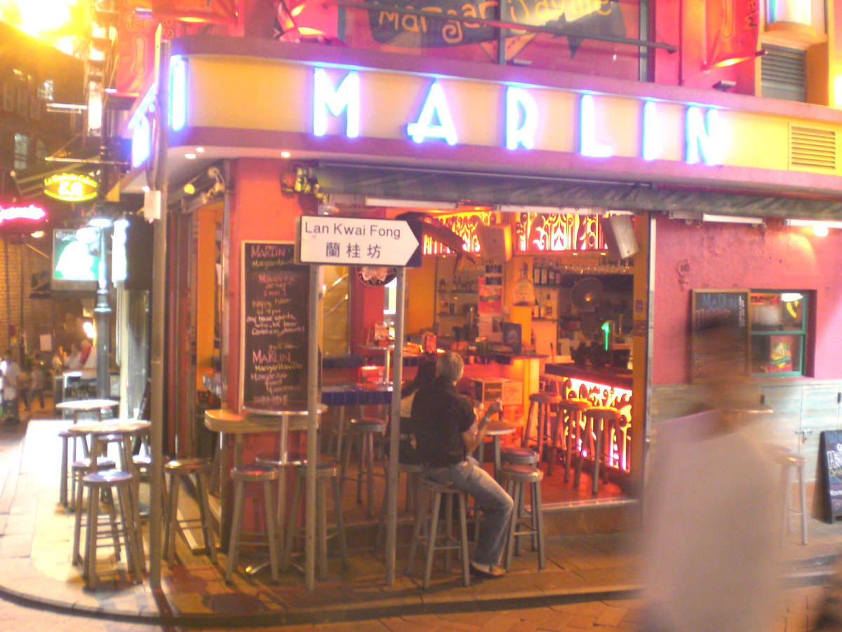 Lan Kwai Fong after dark. Street atmosphere; individual venues and signs can change. Lan Kwai Fong after dark