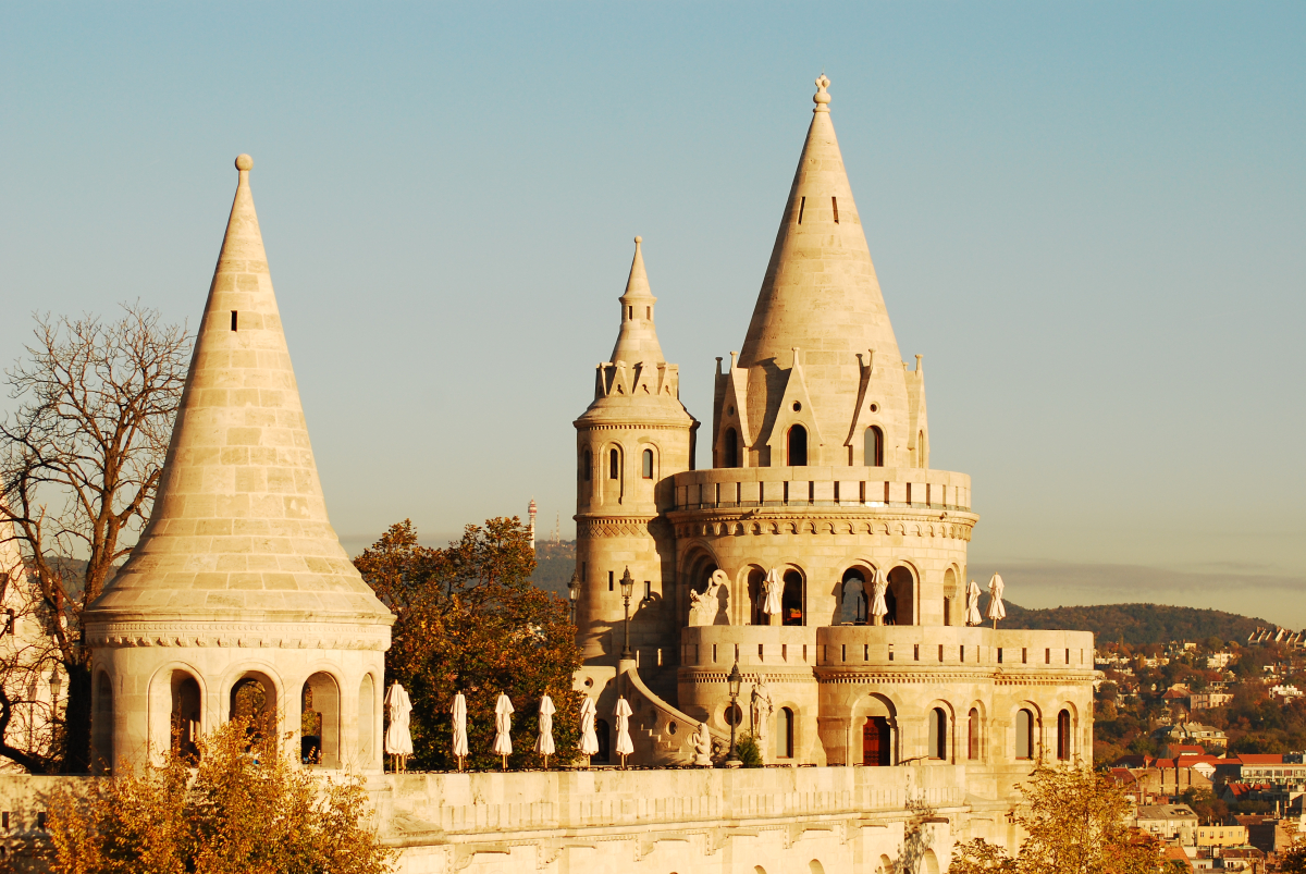 Sunlit towers and arcades of Fisherman’s Bastion in Budapest