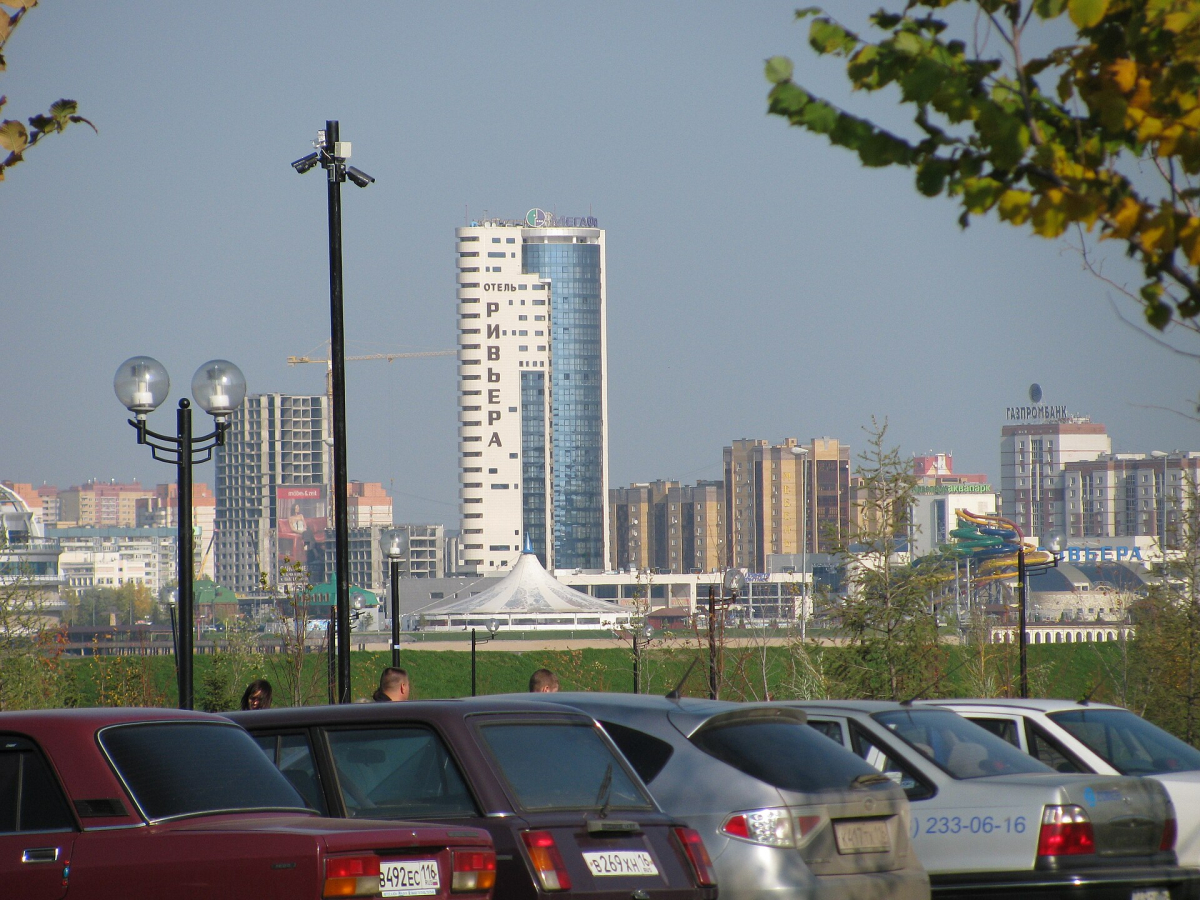 Riviera Hotel tower across the river in Kazan