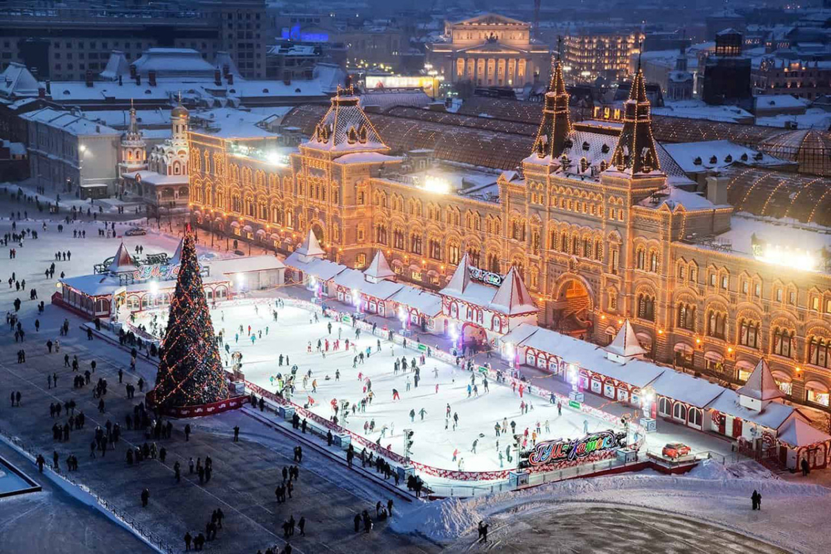 Ice skating rink at GUM during winter in Moscow