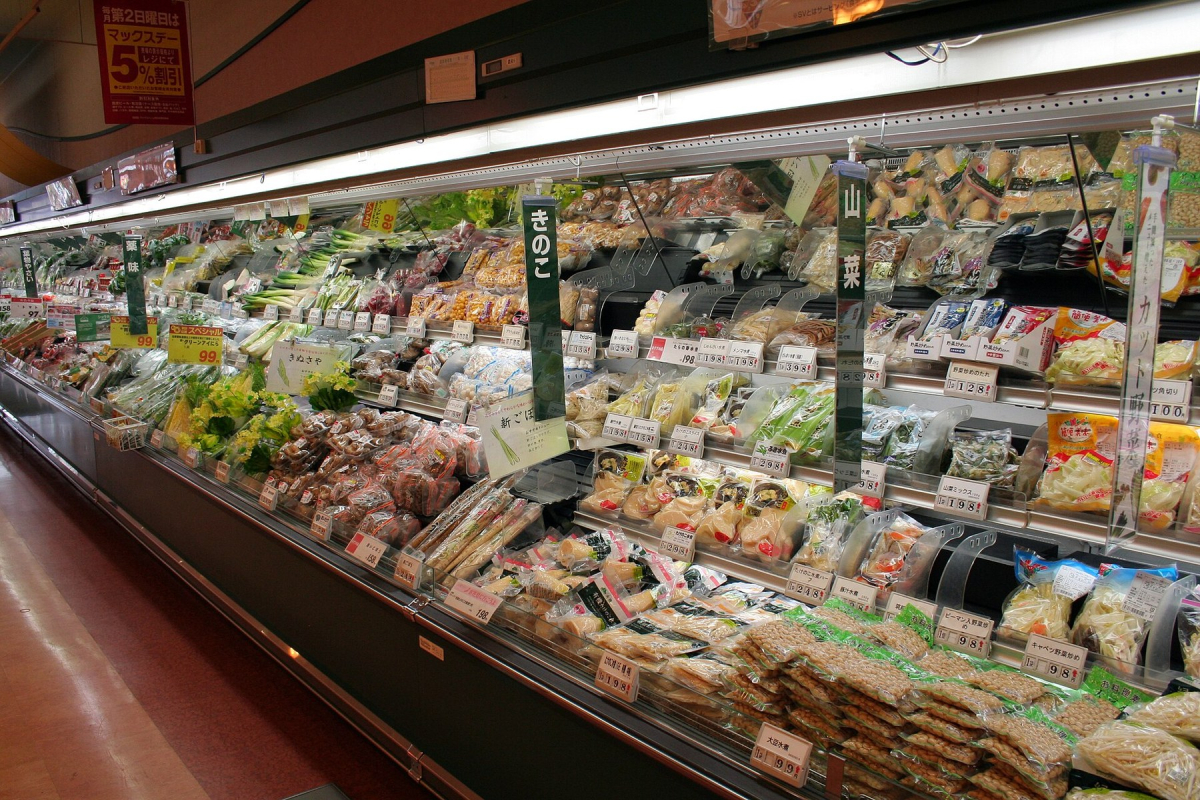 Shelves or produce in a Japanese supermarket Shelves or produce in a Japanese supermarket