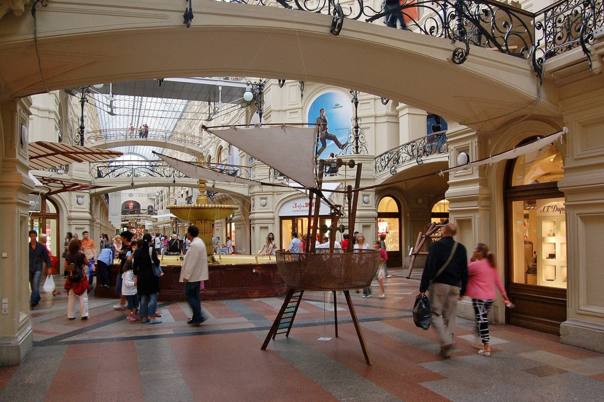 Covered shopping arcades inside GUM in Moscow